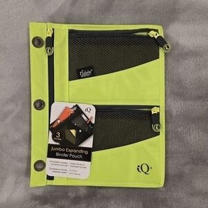 iScholar Jumbo Expandable Pencil Pouch, 3 Pockets, Neon Green